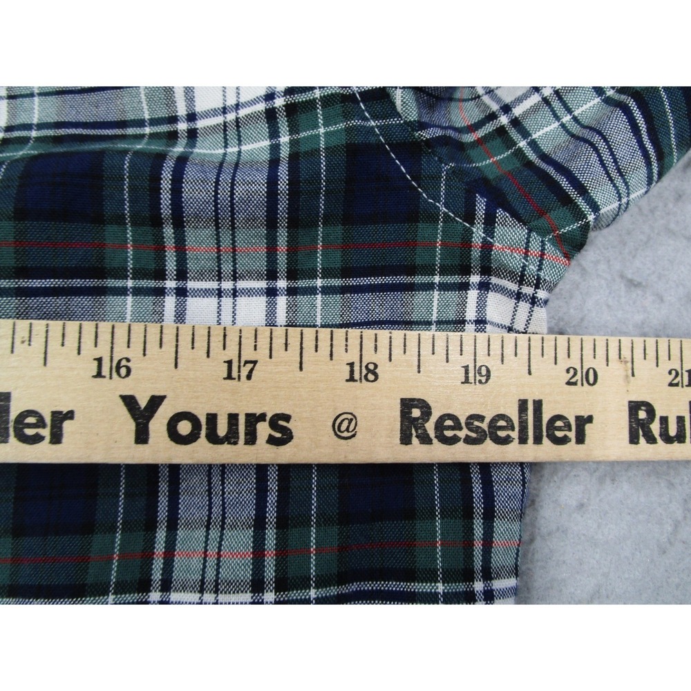 J.Crew Mens Broken-In Oxford Shirt Green Navy Plaid Organic Cotton BE996 Oars - Picture 8 of 12